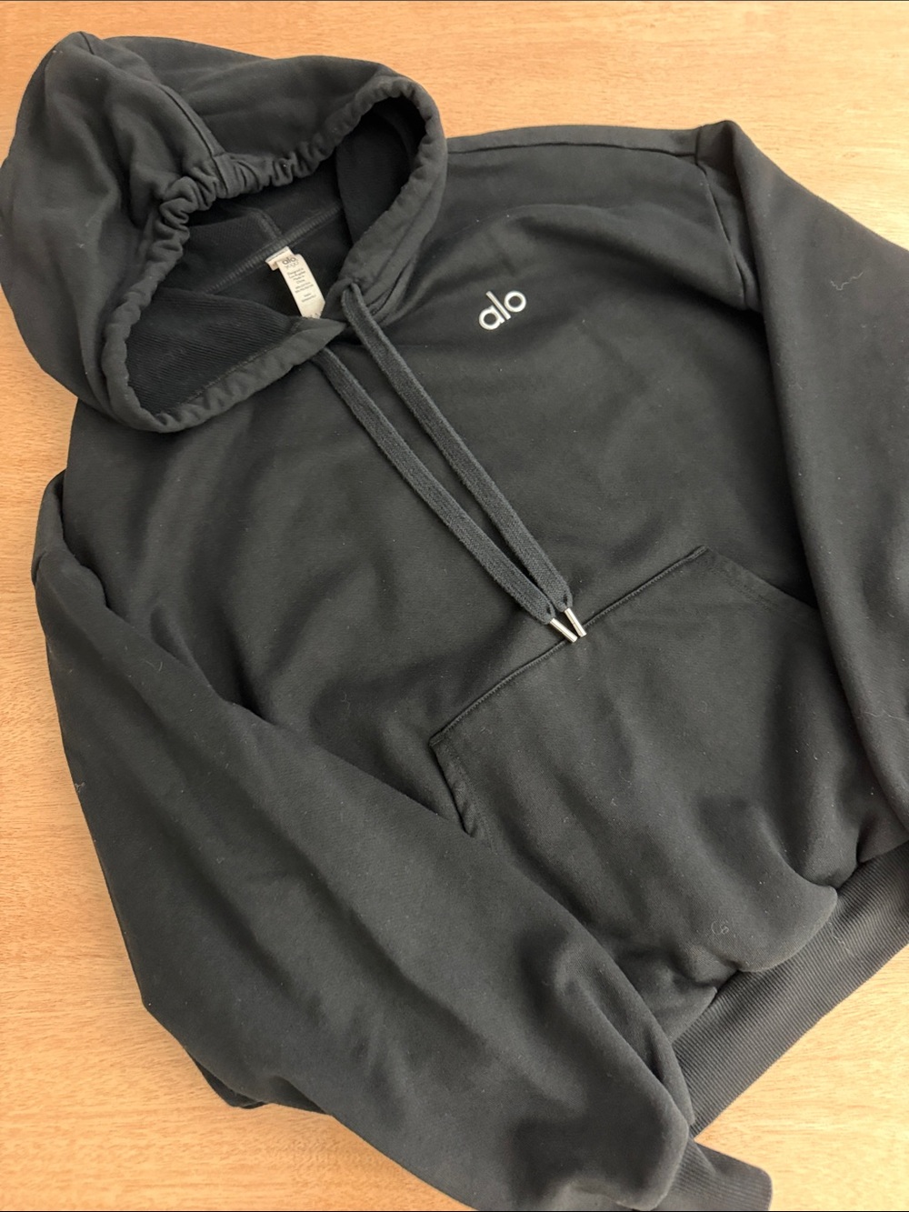ALO Yoga Black Pullover Hoodie with White Logo